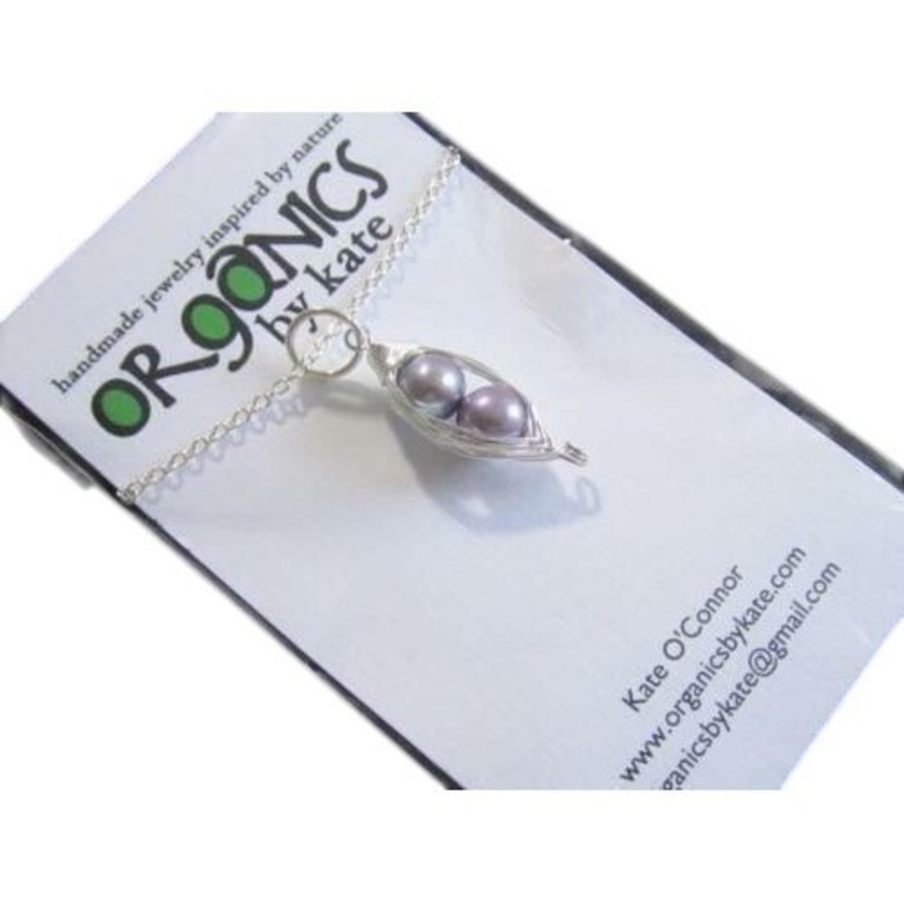 Sterling Silver Chain Necklace Purple Pearl Pendant*Handmade Organic‎ By Kate